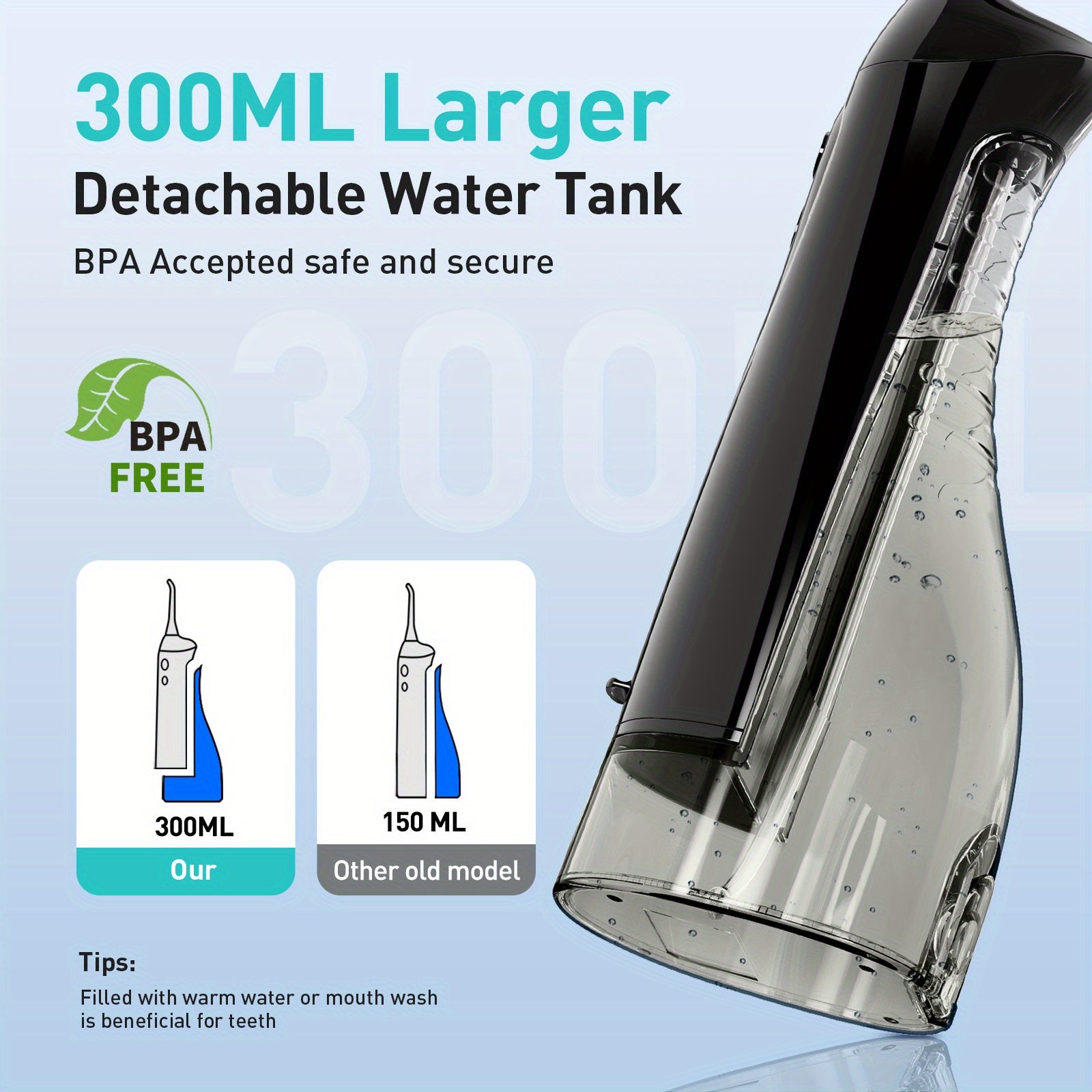 COSLUS Water Dental Flosser Teeth Pick: Portable Cordless Oral Irrigator 10.14oz Rechargeable Travel Irrigation Cleaner Electric Waterflosser Flossing Machine for Teeth Cleaning Black, Valentines Day Gifts